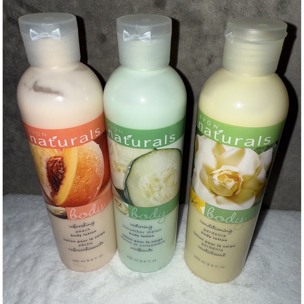 Lot of 3 2005/2008 Avon Naturals Refreshing Peach, Cucumber Melon & Gardenia